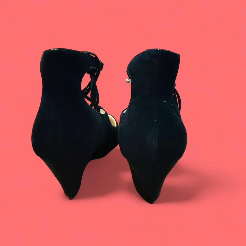 Witchy Whimsigoth Preppy Black Suede Wedge Lace Marc Fisher Willy 9